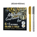 12pcs DIY Metallic Craftwork Pen Waterproof Kid Stationery (6Gold+6Silver) Newly