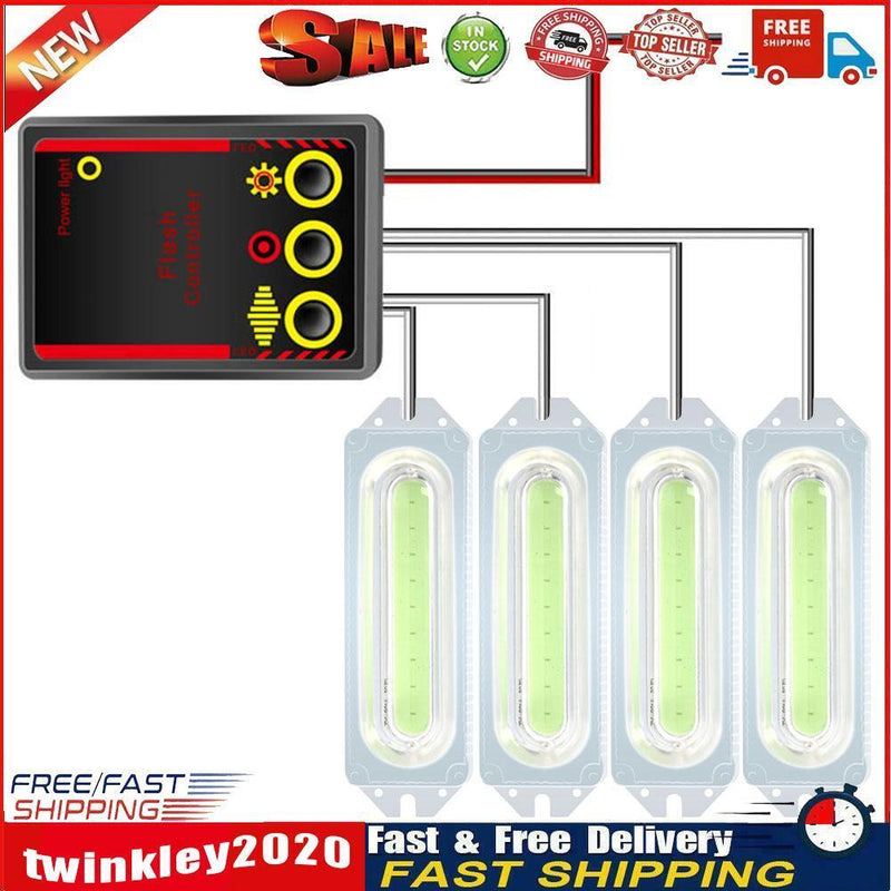 12V 1 to 4 COB LED Car Motorcycle Strobe Light Grill Flashing Lamp (Blue) Newly