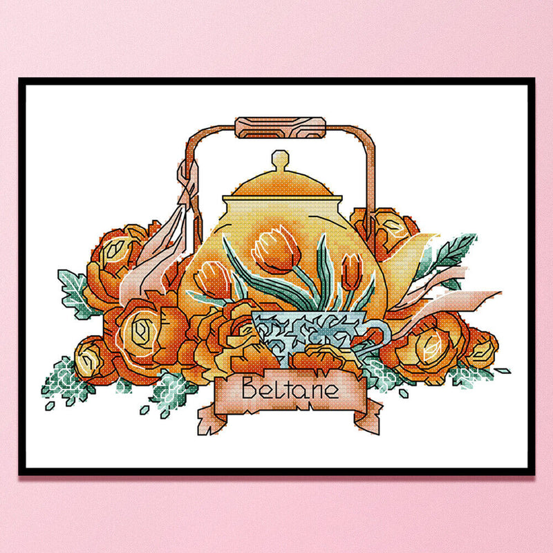 Partial Embroidery Teapot Stamped Canvas 14CT DIY Cross Stitch Kits (J531) Newly