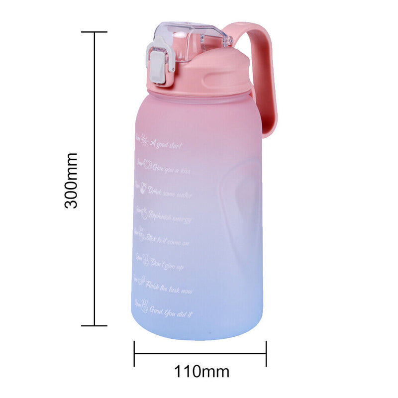 2L Water Bottle Straw Cup Time Marker Sports Drinking Fitness Jugs (Pink) Newly