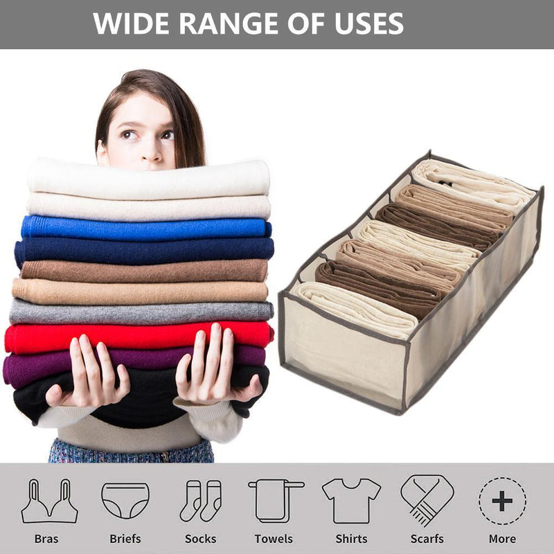 Cloth Drawer Organizer - 7-Grid Pants Storage Dividers for Jeans (Grey L)