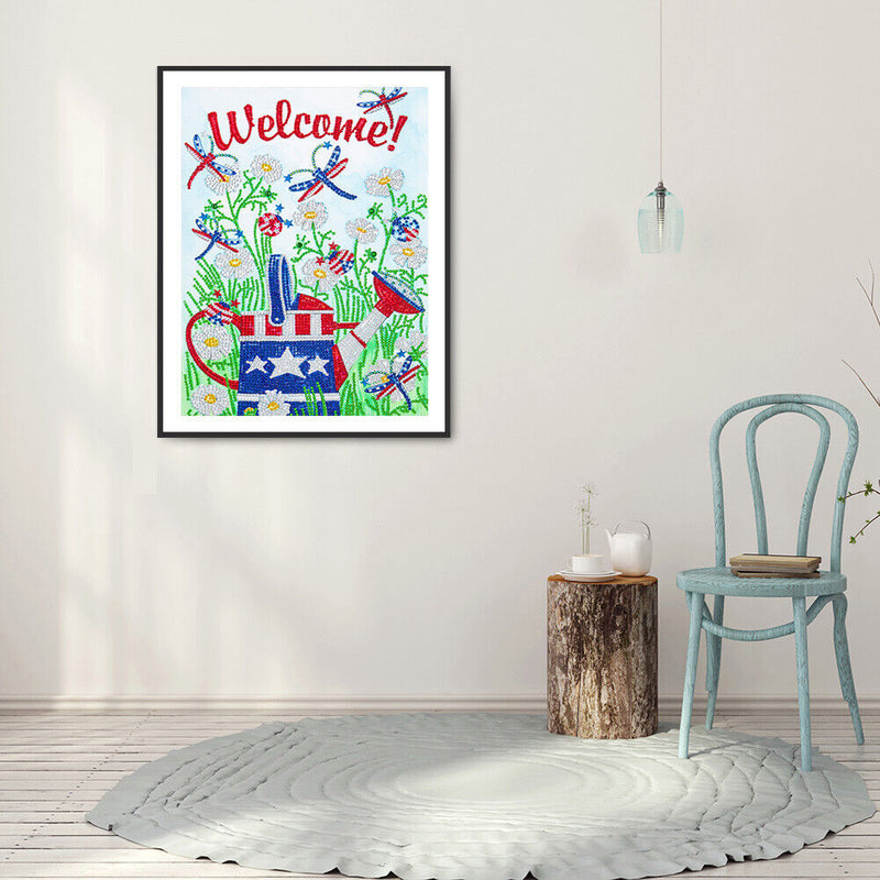 5D Flag Flower Mosaic Diamond Painting Drawing Partial Special Shape Drill Craft