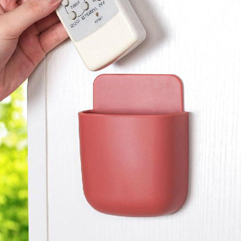 Wall Storage Box Phone Plug Holder Rack Desktop Organizer Stand (Red)