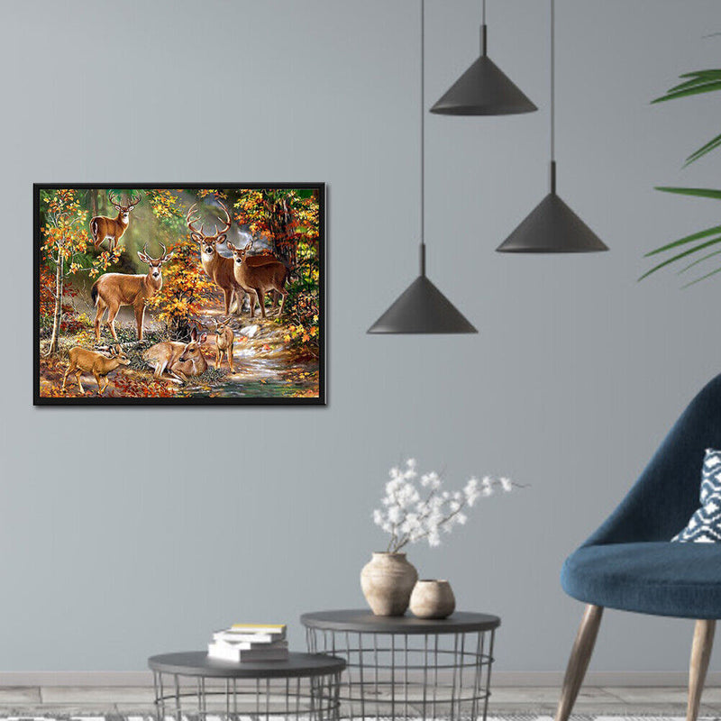 11CT Full Embroidery Forest Deer Herd Cotton Print Cross Stitch Home Decora