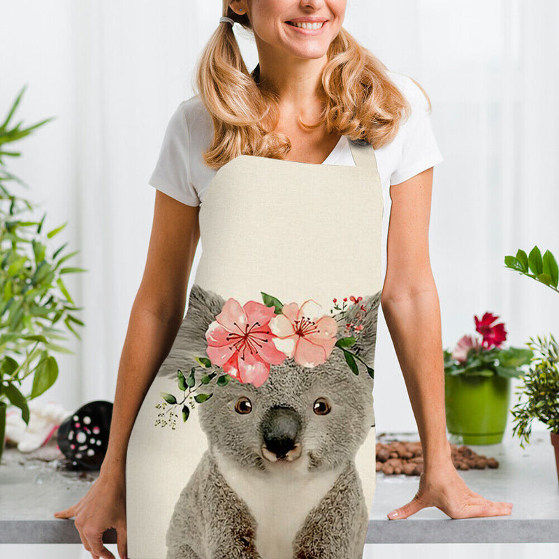 Koala Bear Print Apron Linen Waterproof Cooking Bibs Pinafore (82x68cm)