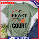 My Heart is on that Court Basketball Tea T-Shirt - 010972 XXXL-Olive Green