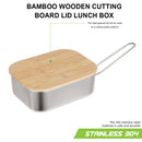 Portable Outdoor Lunch Box Stainless Steel Bamboo Wood Cutting Board Cover Newly
