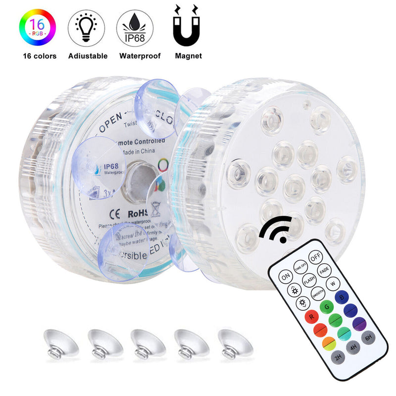 Submersible LED Lights for Pool Battery Powered with Magnets & Suction Cups