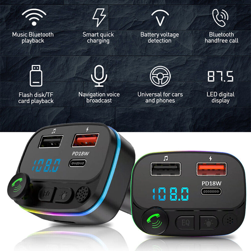 Car Bluetooth-compatible 5.0 FM Transmitter Mic Audio Receiver for 12V-24V