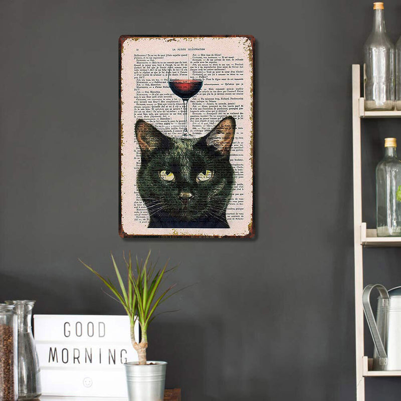 Wine Black Cat Plate Metal Tin Sign Plaque for Bar Pub Club Wall Home Decor
