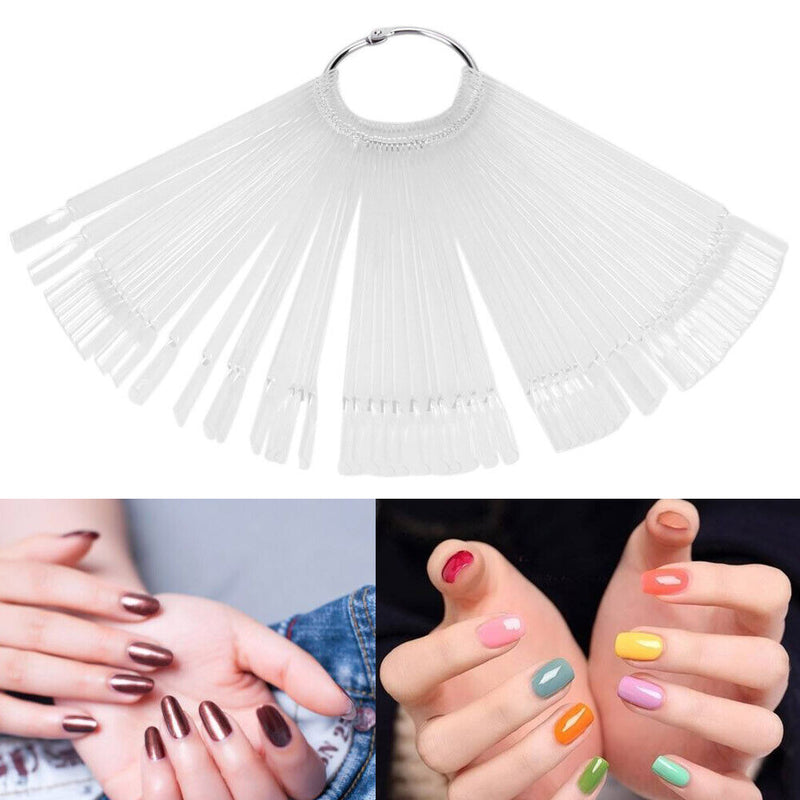 50pcs Nail Art False Tips Sticks Display Fan Design(Steel ring transparent)