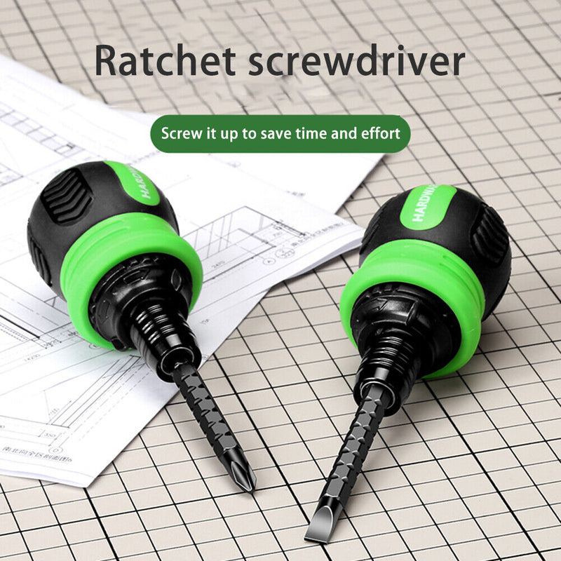 Dual Purpose Slotted Phillips 2 in 1 Mini Ratchet Screwdriver Tool (Green) Newly