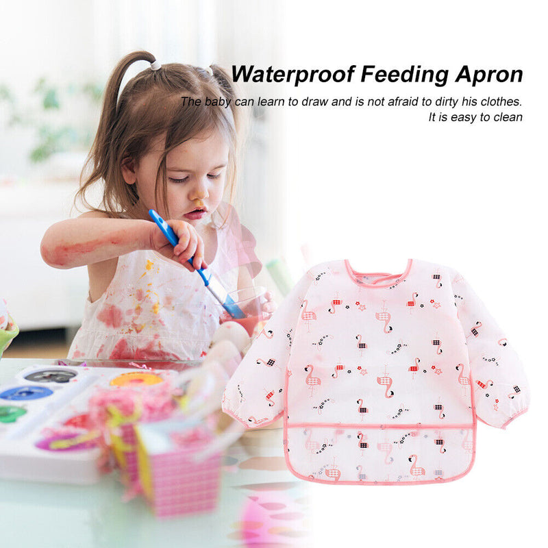 Baby Feeding Bibs Kids Waterproof Long Sleeve Coverall (0-3Years Flamingo) Newly