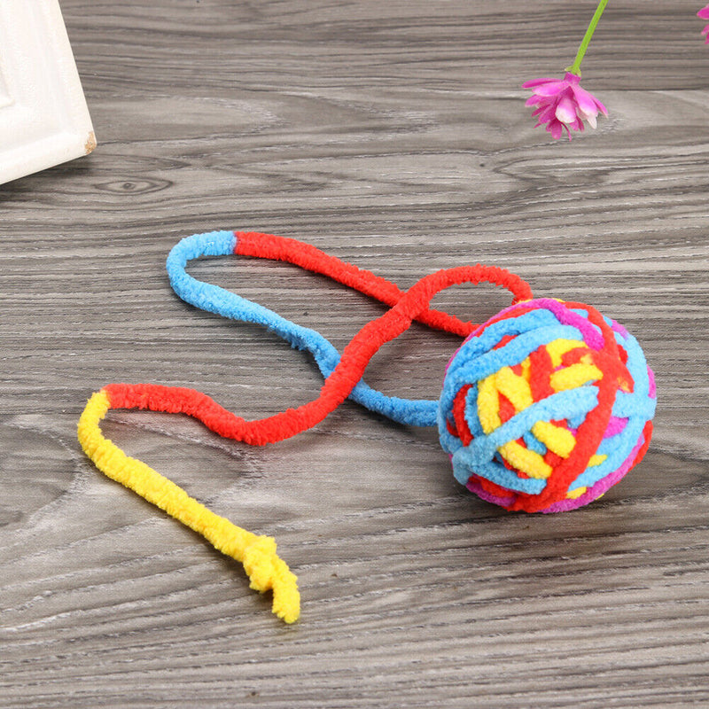 Cat Plush Round Colorful Ball Toys Interactive Pet Playing Funny Molar Chew