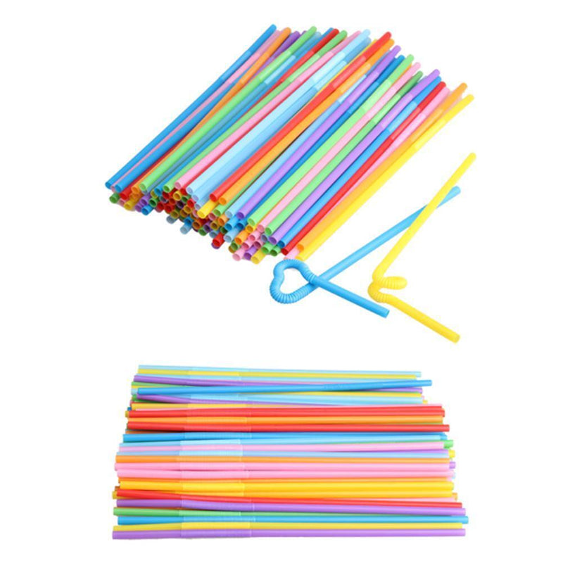 5x100 Pcs Flexible Plastic Bendy Mixed Colours Disposable Drinking Straws