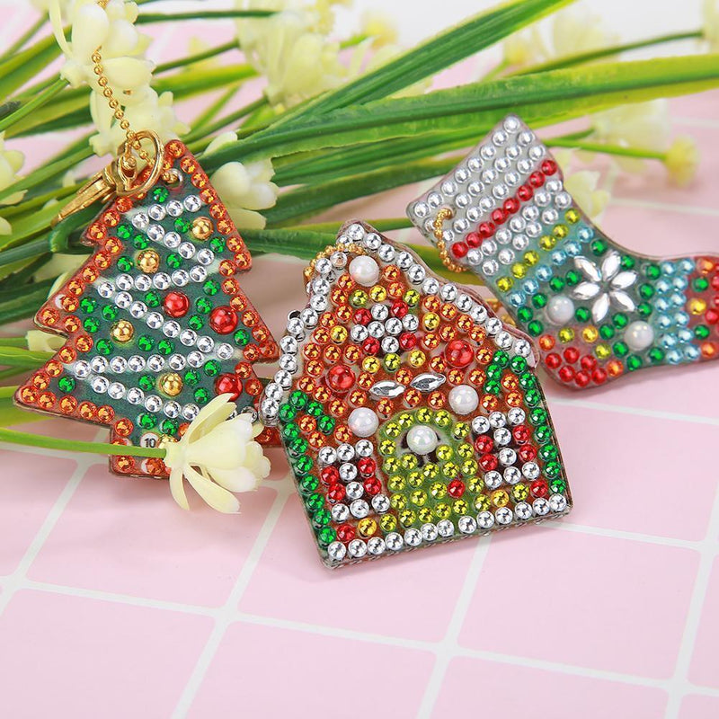 5pcs DIY Full Drill Special Shaped Diamond Painting Christmas Women Keyring