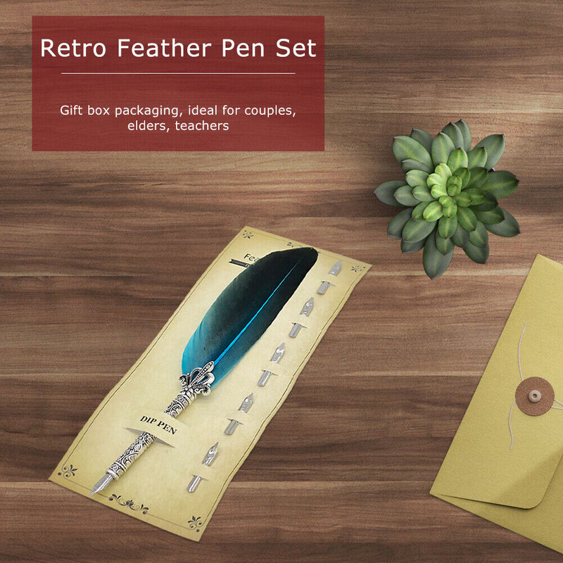 Calligraphy Feather Dip Pen with 5 Nib Writing Ink Quill Fountain Pen Retro