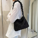 Fashion Women Pleated Shoulder Tote Bag Casual Pure Color Large Capacity Handbag