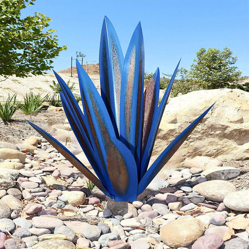 Blue Tequila Sculpture Hand Painted Metal Agave Ornaments Iron Art Plant Deco