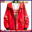 Zipper Drawstring Men Teenager Boy Long-Sleeves Hoodie Coat Letter Pocket Jacket