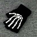 Gothic Knitted Black with White Skeleton Bones Fingerless Punk Gloves Sale L8I6