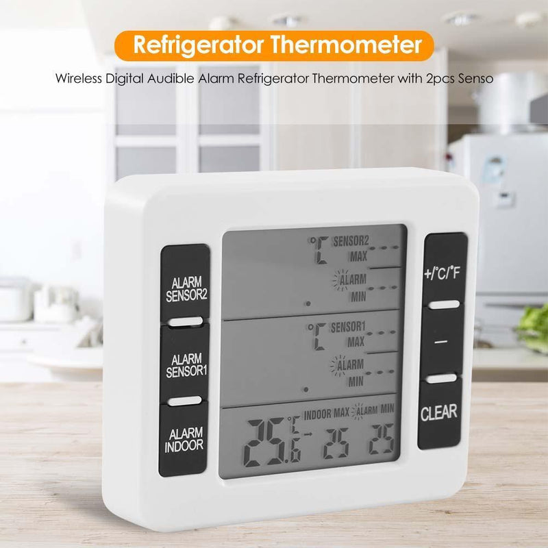 Wireless Digital Audible Alarm Refrigerator Thermometer with 2pcs Sensor