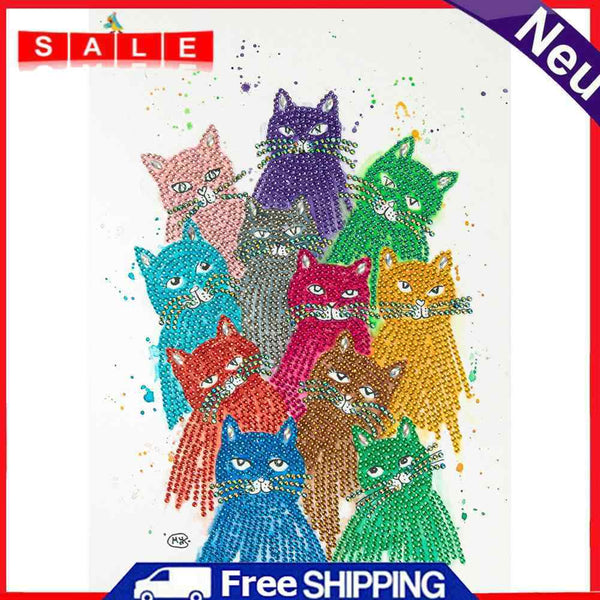 Part Special Shaped Drill Diamond Painting Colorful Cat DIY Handmade Art Gift