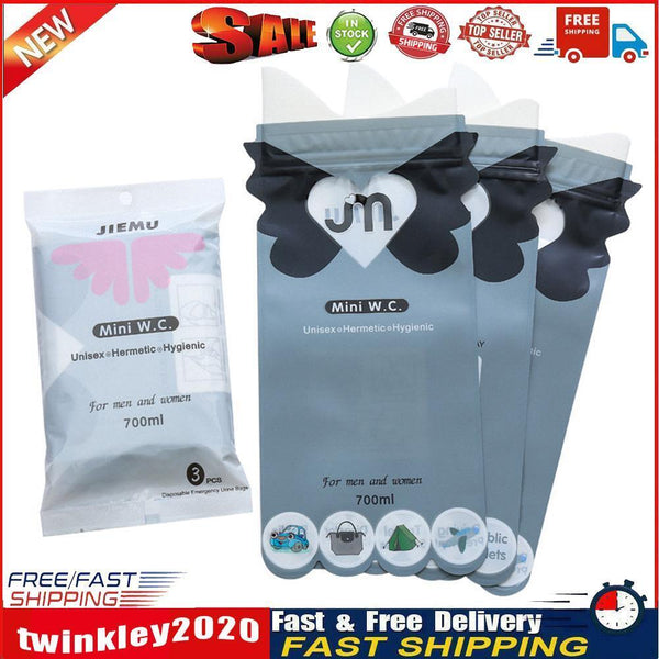 3pcs Disposable Urinal Travel Traffic Jam Emergency Pee Vomit Bags (Grey) Newly