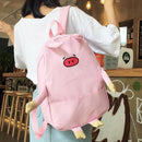 Women Canvas Lovely Cartoon Pig Shape Causal Backpack Shoulder Bag(Pink)