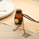 Cork Glass Flask Pendant Sweater Chain Wishing Bottle Necklace Carved Flower