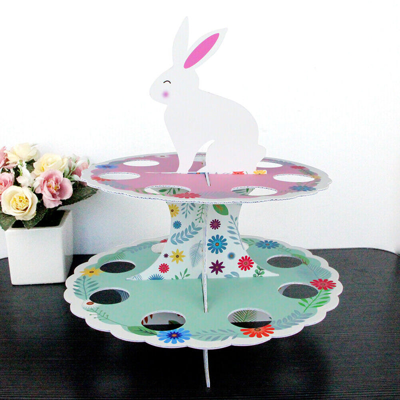 2 Layers Easter Egg Tray Party Dessert Cupcake Display Holder (B Flower)