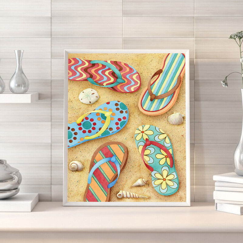 Beach Slippers Oil Paint By Numbers DIY Handpainted on Canvas Wall Art Pictur