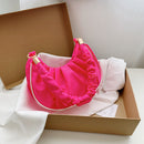 Women Pleated Hobos Shoulder Bag Casual Ladies Solid Color Small Handbags Purse