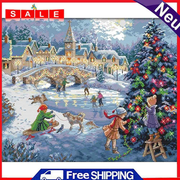 Christmas Celebration Full Cross Stitch 14CT Counted Embroidery DIY Home Decor