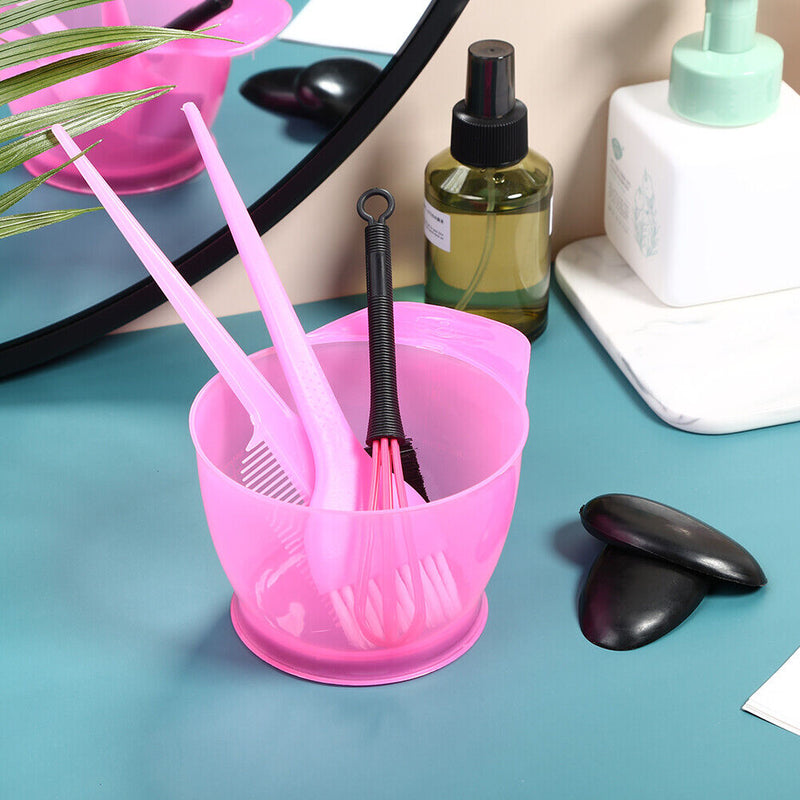 5pcs Hair Dye Bowl +3 Brushes + 1 Ear Shield Combo Set Coloring Tint (Pink)