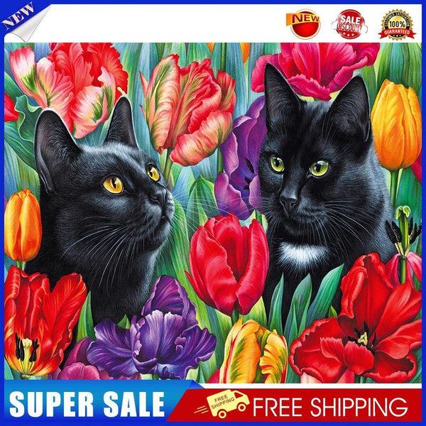 Black Cat in Flowers Oil Paint By Numbers Kit DIY Acrylic Painting Picture
