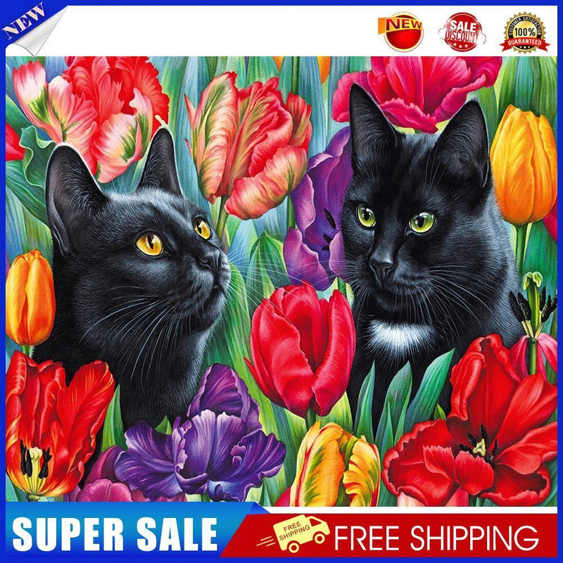 Black Cat in Flowers Oil Paint By Numbers Kit DIY Acrylic Painting Picture