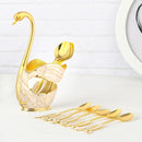 Light luxury Fruit Spoon High-end Metal Swan Base Holder Metal Coffee Spoon Set