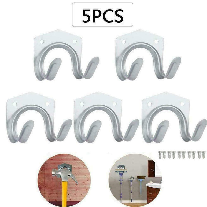 5* Piece Steel Hook Set Garden Shed Tools Brooms Tidy Clip V6G5 Hanging B0X7