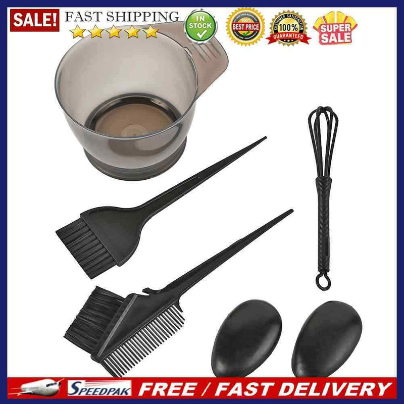 5pcs Hair Dye Bowl +3 Brush + 1 Ear Shield Combo Plastic Salon Hairdressing