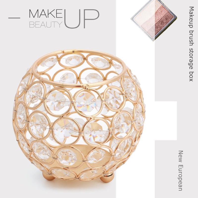 European Style Round Crystal Makeup Brush Storage Box Jewelry Organizer Newly