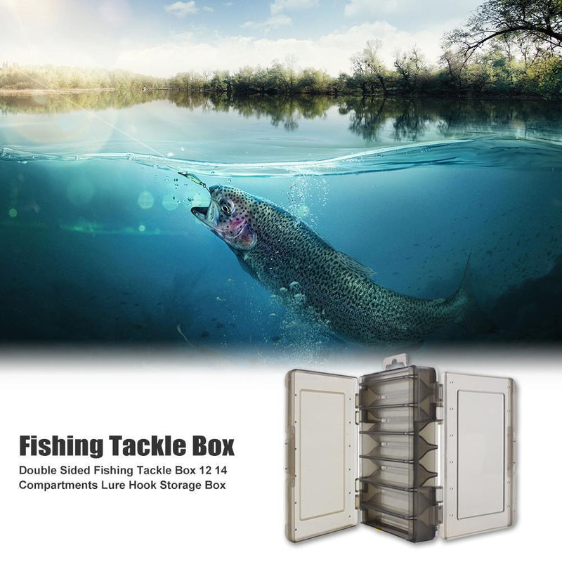 Double Sided Fishing Tackle Box 12 Compartments Bait Lure Hook Box (Black) Newly