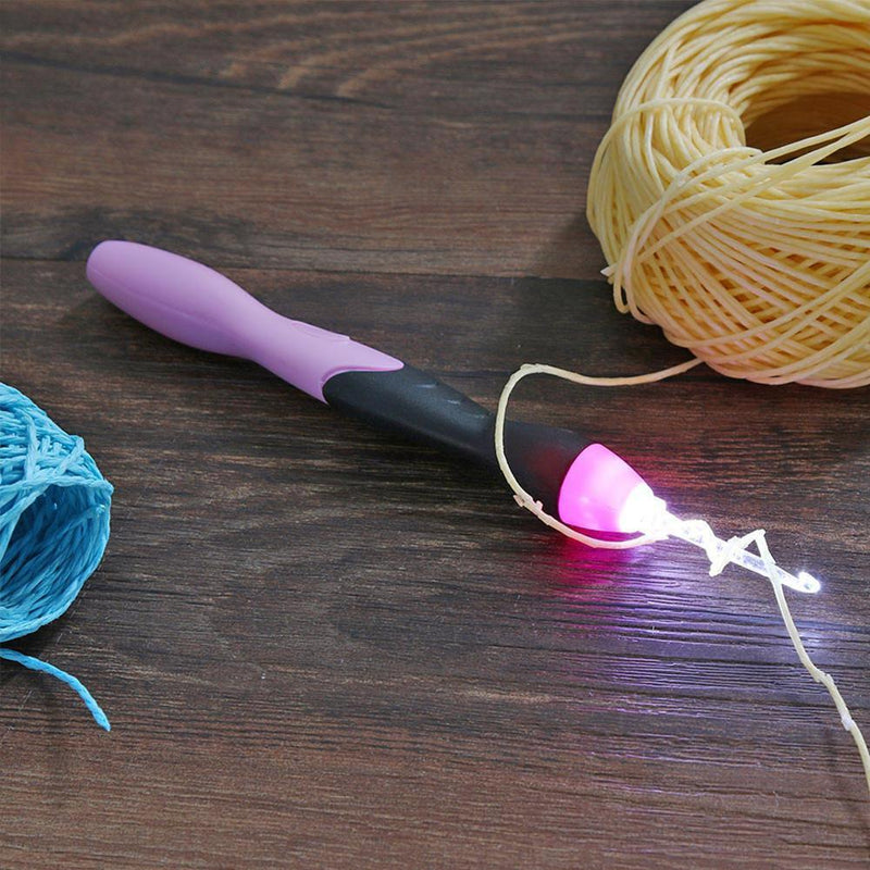 9 in 1 USB Light Up Crochet Hooks Knitting Needles LED Sewing Kit (Rose Red