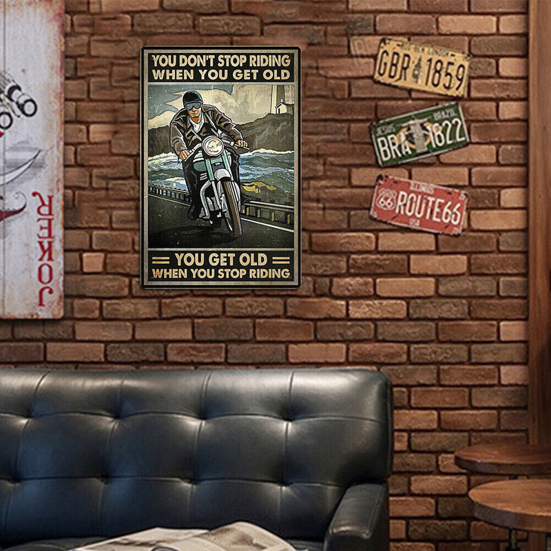 Riding Motorcycle Retro Metal Plate Tin Sign Plaque Poster for Bar Club