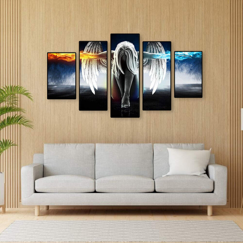 DIY Painting Angel Wall Picture 5 Panel Hand Painted Oil Painting Home Decor Art