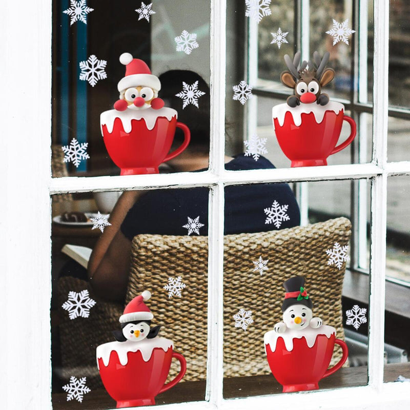 Christmas Deer Window Glass Stickers Home Mirror Stickers Snowflake Wall Door~