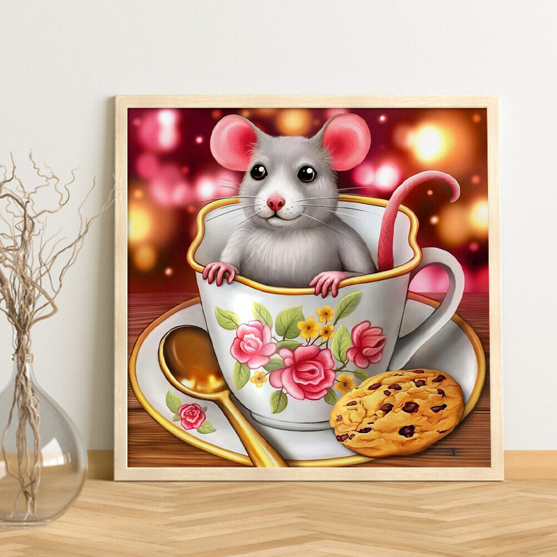 Teacup Mouse Frameless Picture Oil Paint By Numbers Hand Painted Art Picture
