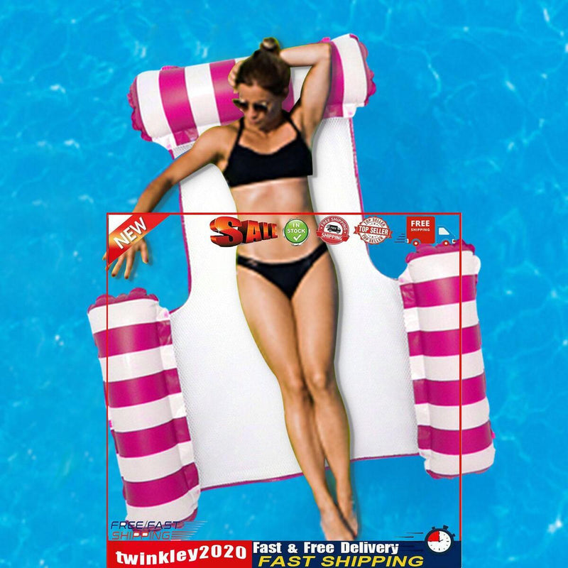 Swimming Pool Float Hammock Multi-Purpose Inflatable Lounge Bed (Rose Red) Newly