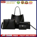 4pcs Set Women Bag Fashion Solid PU Single Shoulder Messenger Bags(Black)
