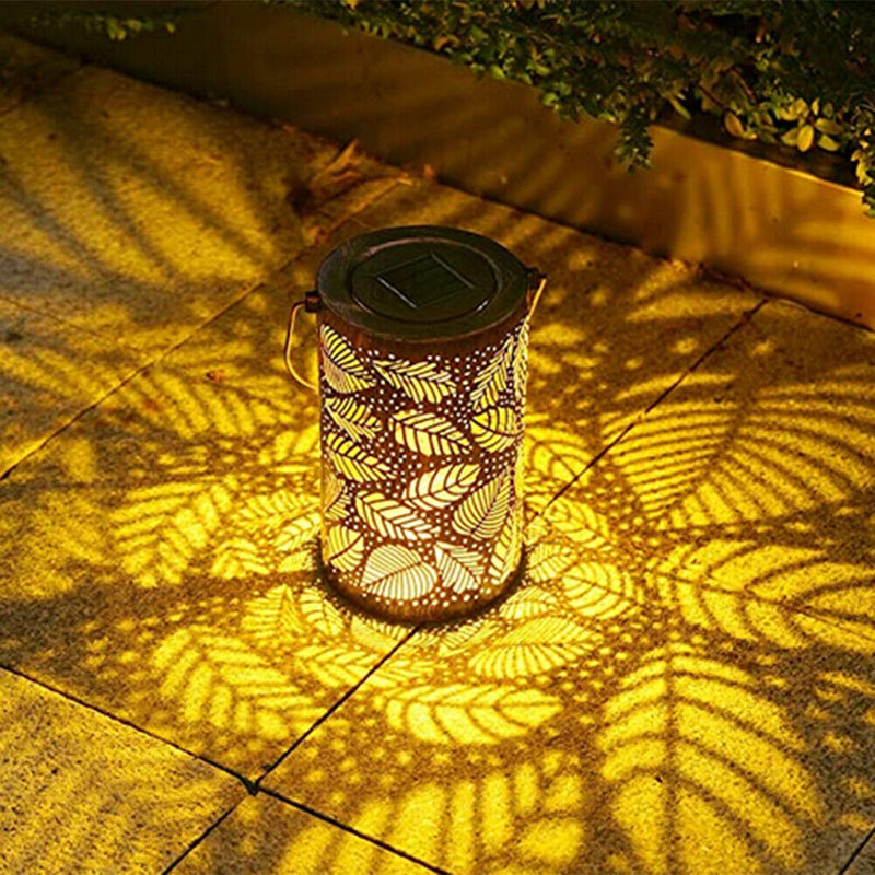 LED Solar Lantern Light Outdoor Waterproof Hollow Leaf Projection Lamp (A) Newly